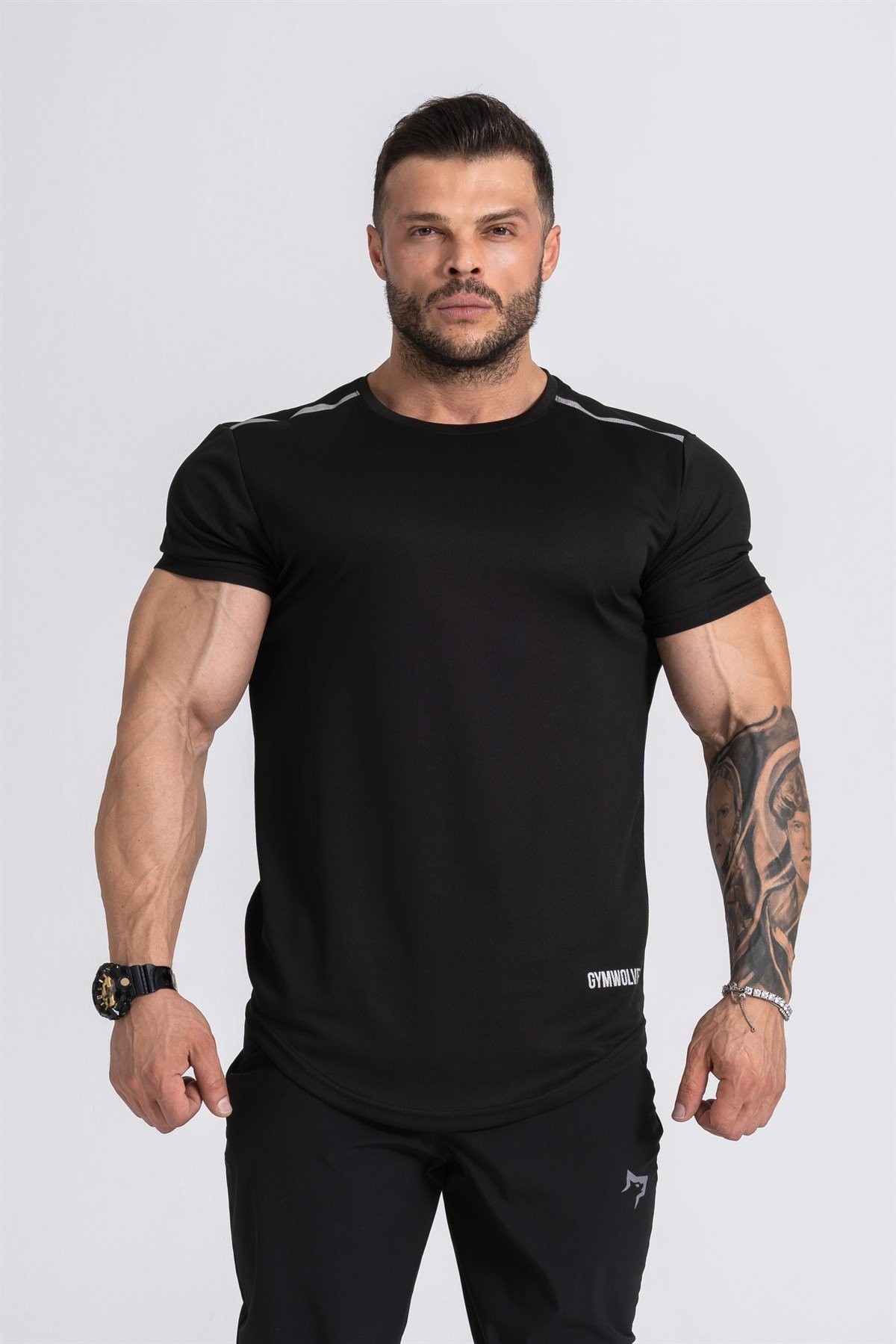 Gymwolves Pro Air Erkek Spor T-Shirt | Workout Tanktop | Never Give Up | Siyah | Pro Serisi |