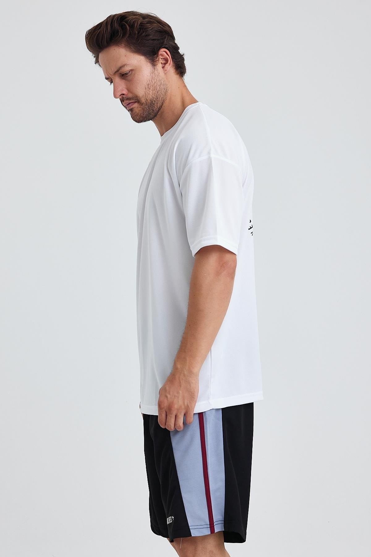 Gymwolves Erkek Over Size Spor T-Shirt | Sırta Kurt  Baskılı | Workout T-Shirt | Tişört | Beyaz |