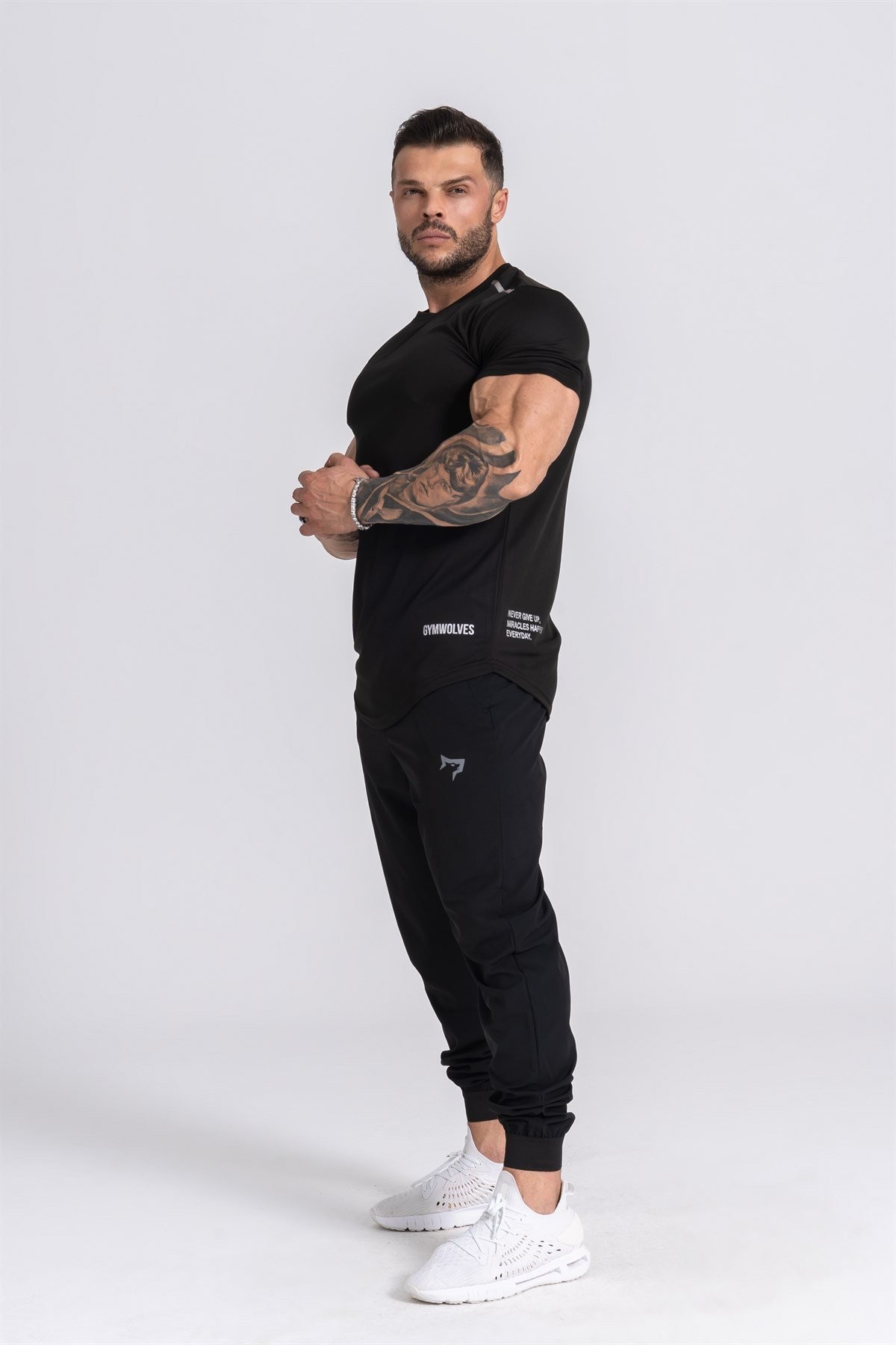 Gymwolves Pro Air Erkek Spor T-Shirt | Workout Tanktop | Never Give Up | Siyah | Pro Serisi |
