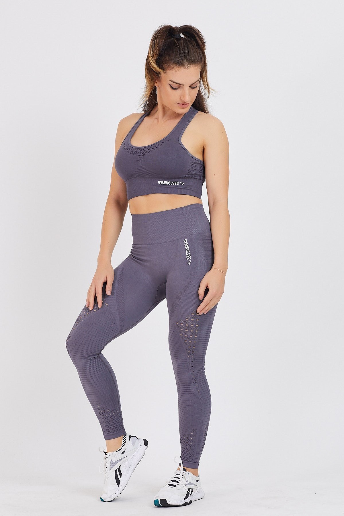 Gymwolves Dikişsiz Spor Tayt | Seamles Leggings | Koyu Gri | Motive Serisi |