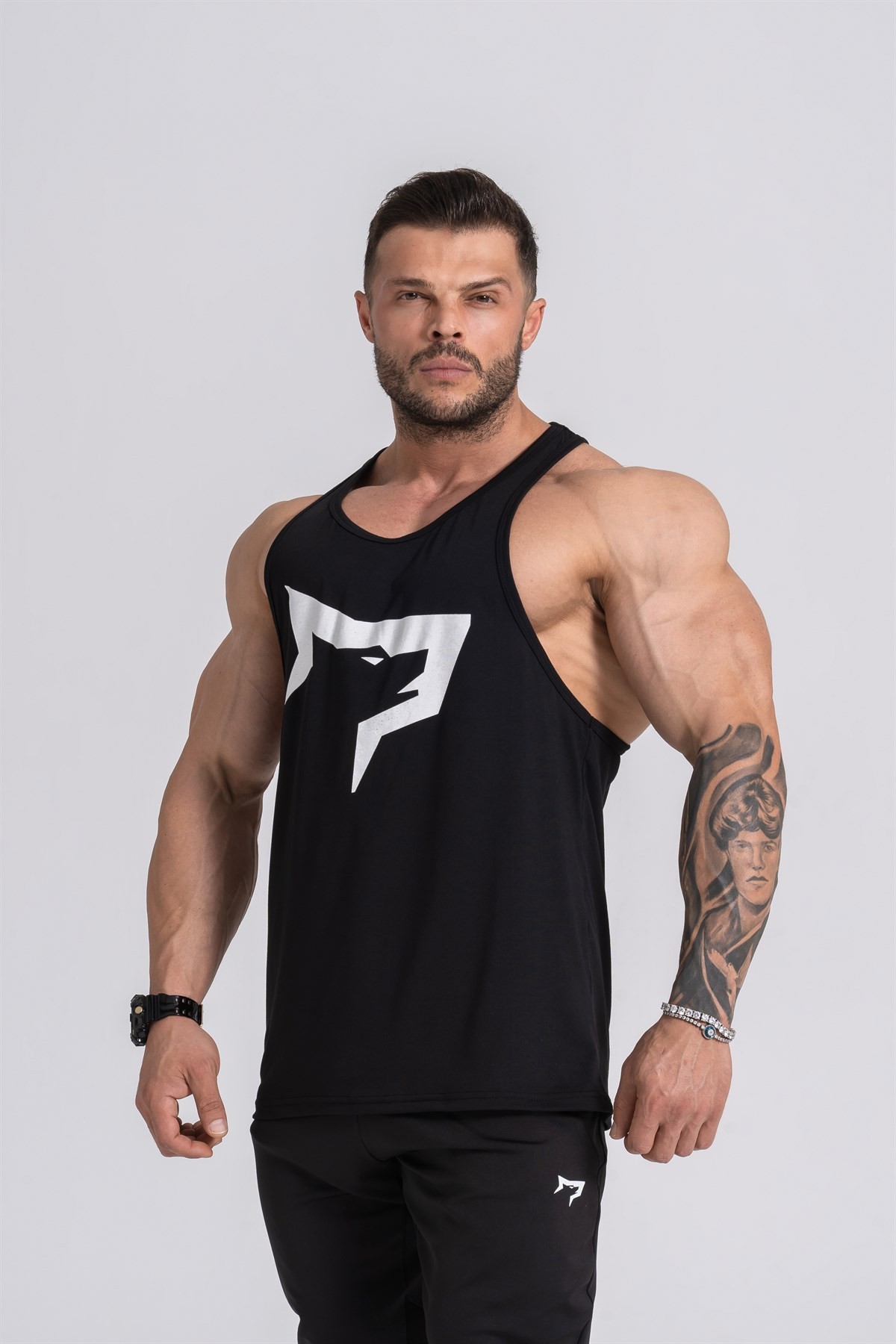 Gymwolves Erkek Spor Atleti | Stringer | Workout Tanktop | Siyah | Wolf Serisi