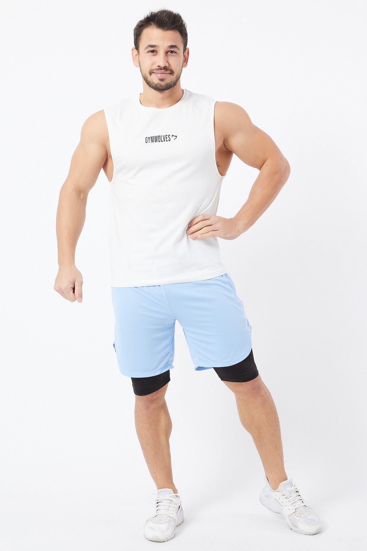 Gymwolves Erkek Kolsuz T-Shirt | Erkek Spor T-shirt | Krem | Workout Tanktop |