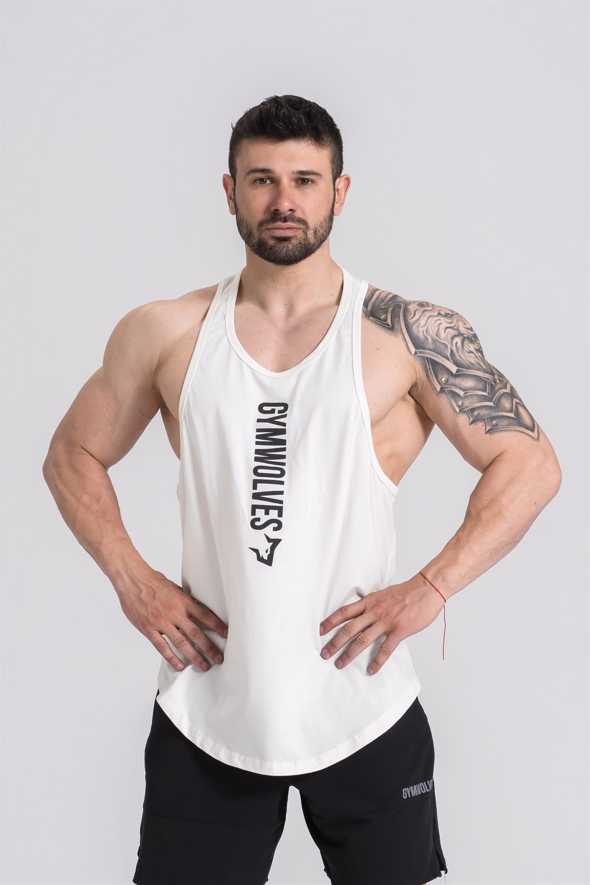 Gymwolves Spor Atleti | Stringer | Workout Tanktop | Krem | Comfortable Serisi