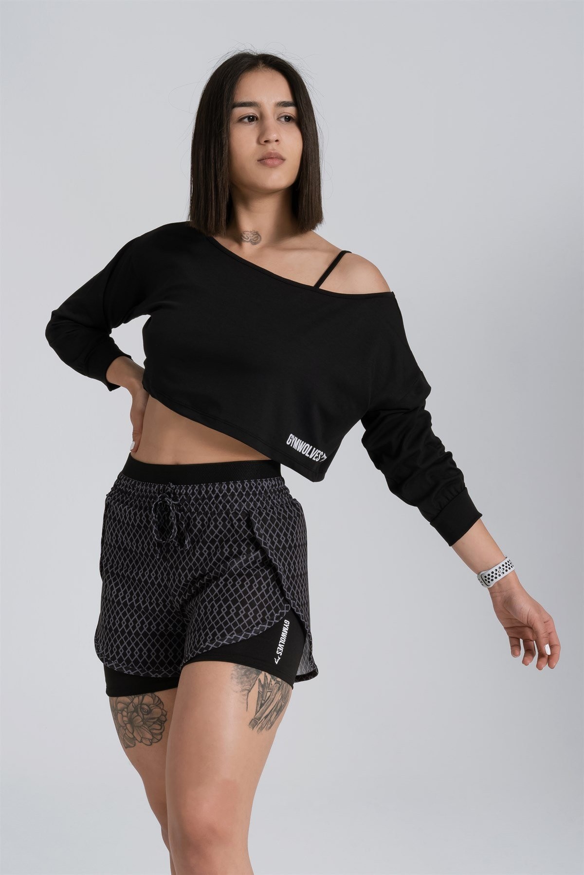 Gymwolves Kayık Yaka Uzun Kollu Crop T-Shirt | Cotton Serisi |