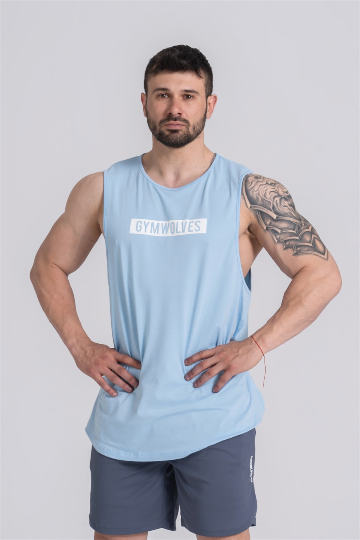 Gymwolves Erkek Kolsuz T-Shirt | Erkek Spor T-shirt | Light Blue | Workout Tanktop |