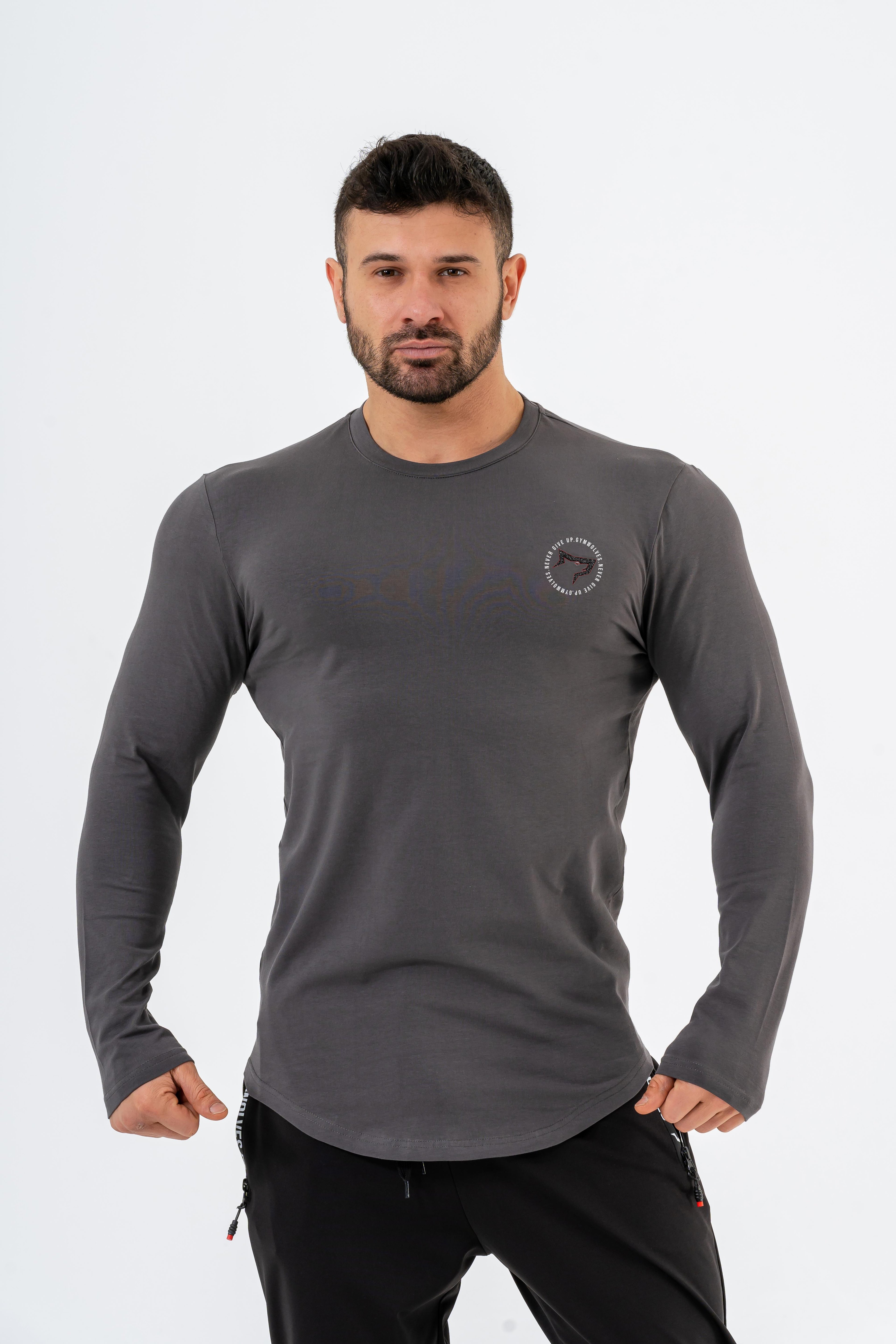 Gymwolves Erkek Spor Body | Erkek Uzun Kollu Spor T-Shirt | Siyah |