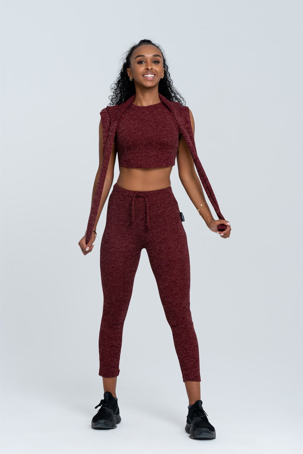 Gymwolves Kadın Eşofman Takımı 3 lü Set | Kırmızı | Bra | Hoodie | Bottom |