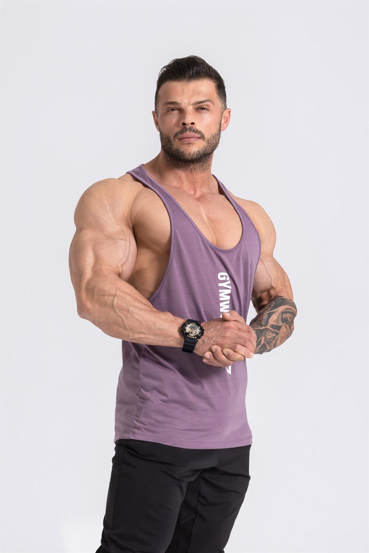 Gymwolves Erkek Spor Atleti İnce Askılı | Stringer | Mor | Workout Tanktop |