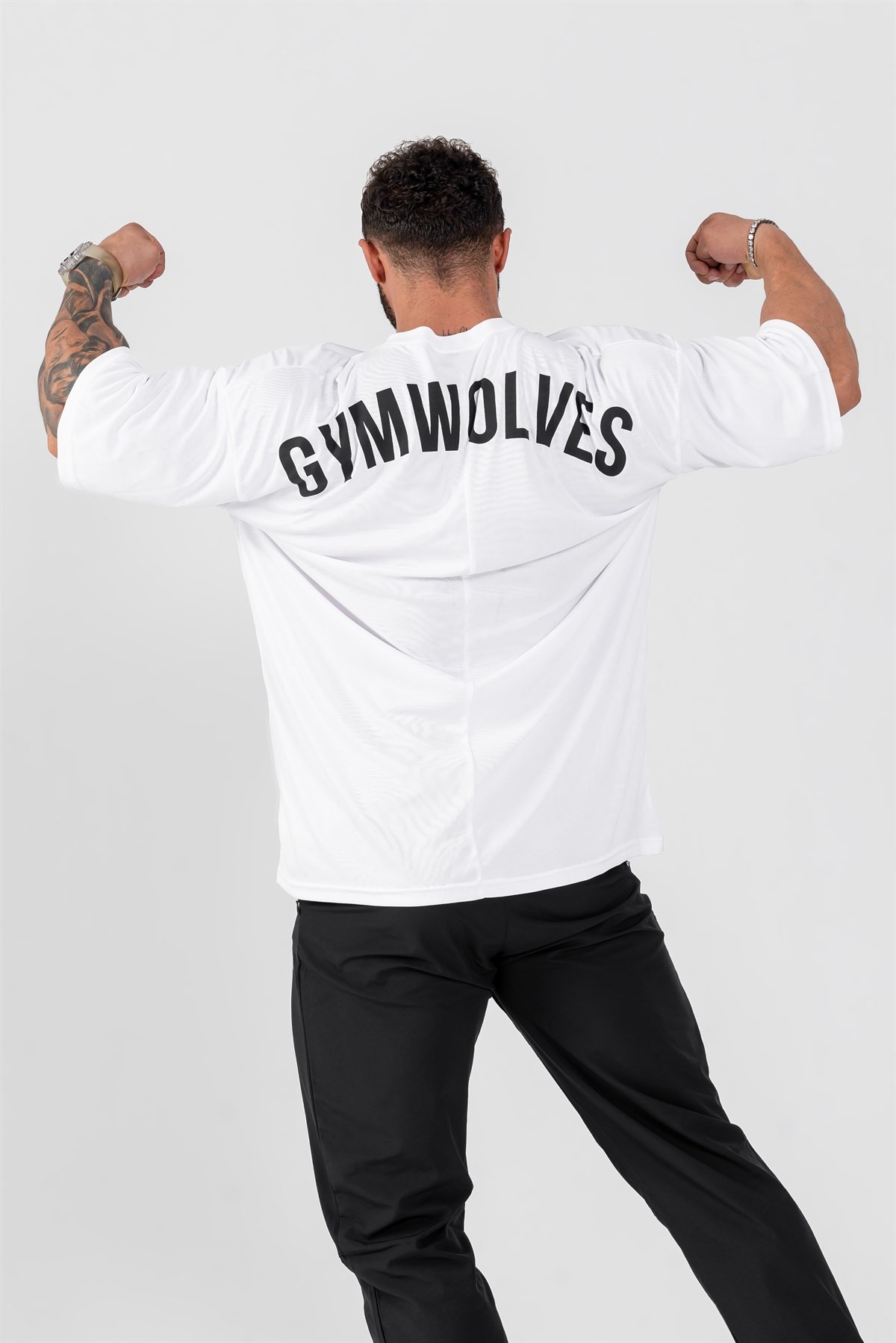 Gymwolves Erkek Over Size Spor T-Shirt | Beyaz | Workout T-Shirt | Relax Serisi |