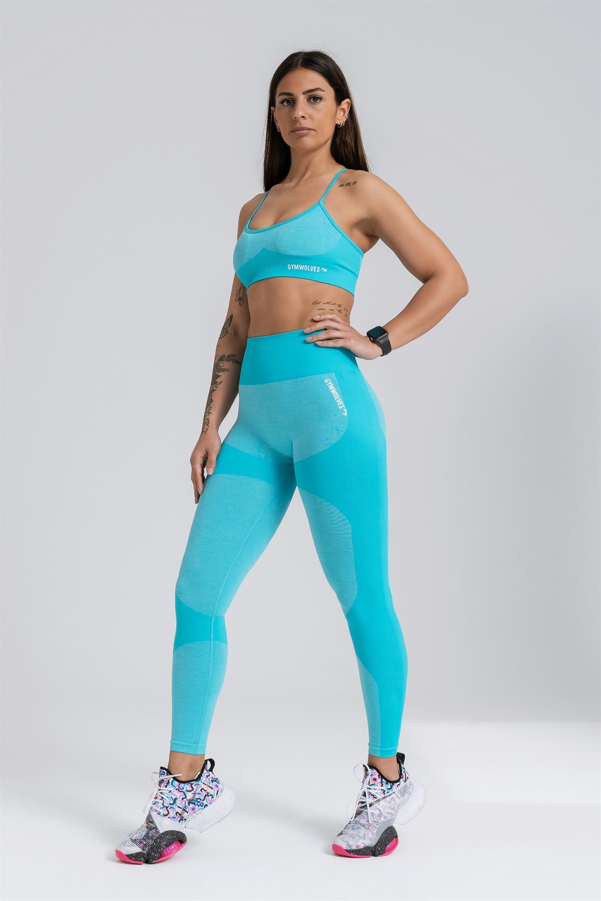 Gymwolves Dikişsiz Spor Tayt | Seamles Leggings | Turkuaz | Strong Serisi |