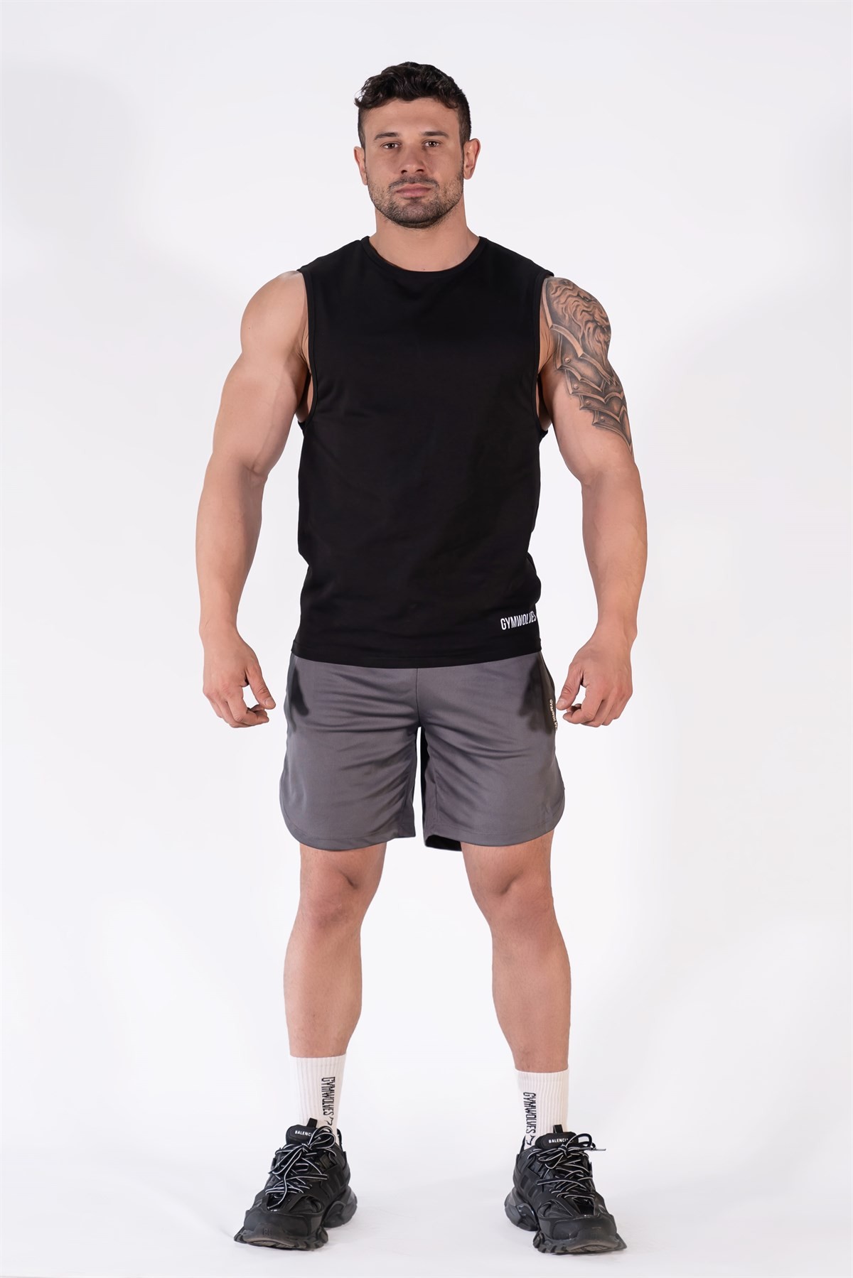Gymwolves Erkek Kolsuz T-Shirt | Erkek Spor T-shirt | Siyah | Workout Tanktop | Never Give Up |