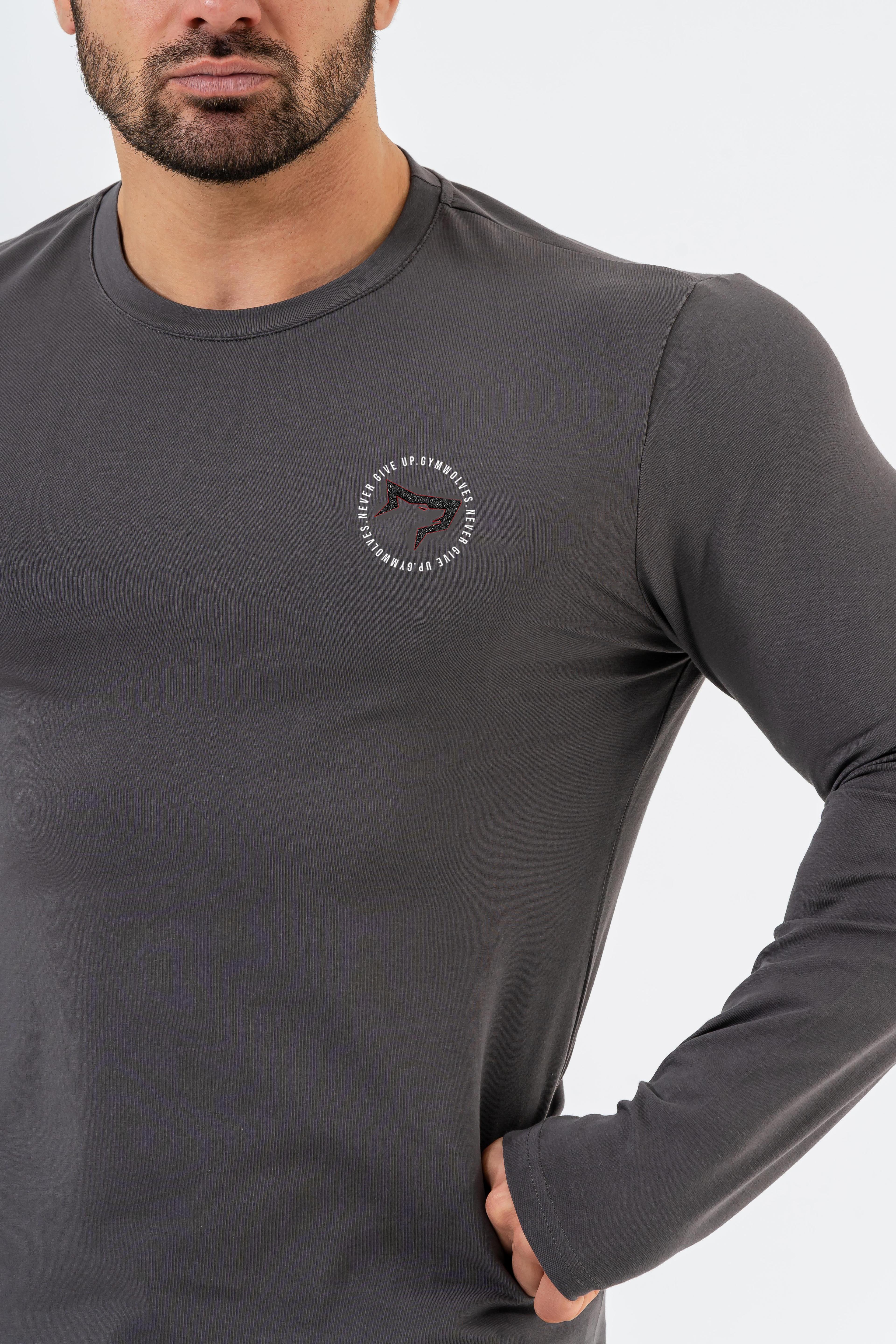 Gymwolves Erkek Spor Body | Erkek Uzun Kollu Spor T-Shirt | Siyah |