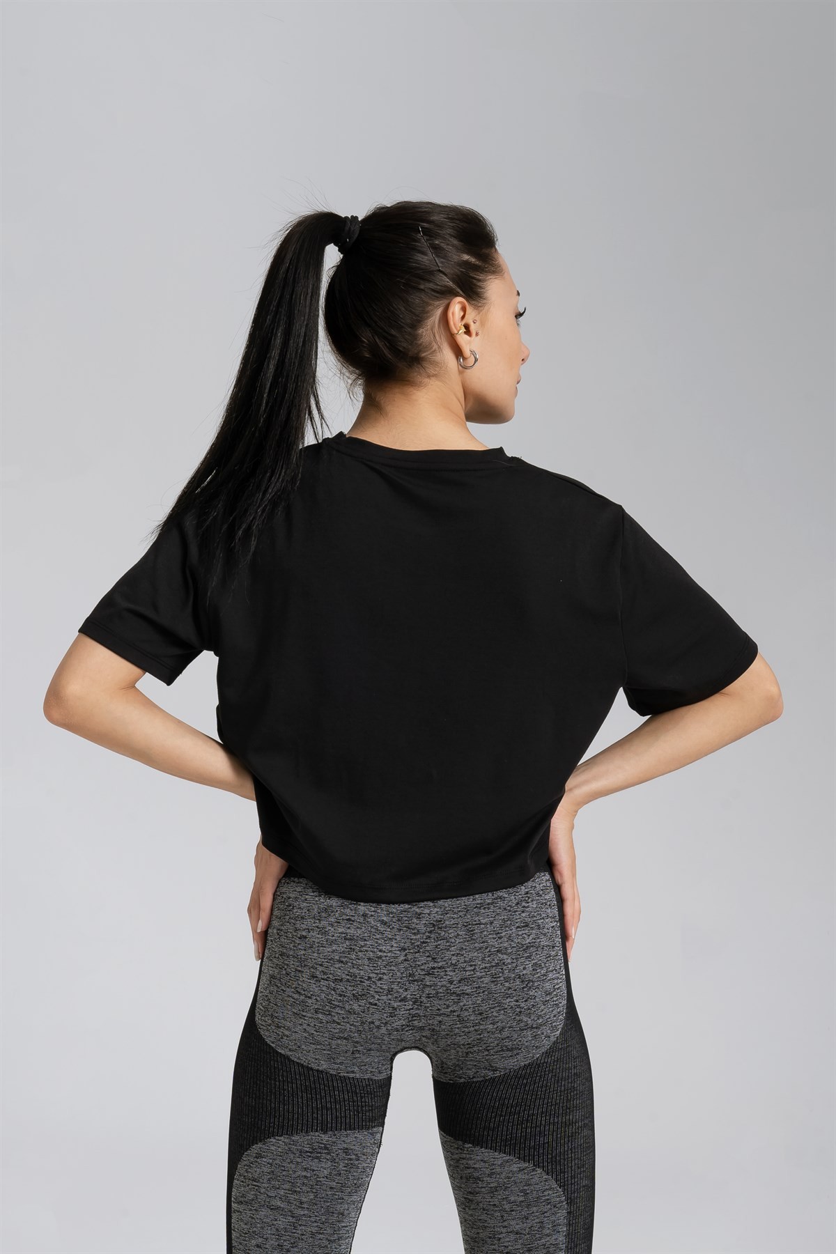 Gymwolves Relax Kadın Crop Tops | Siyah | Cotton Serisi |