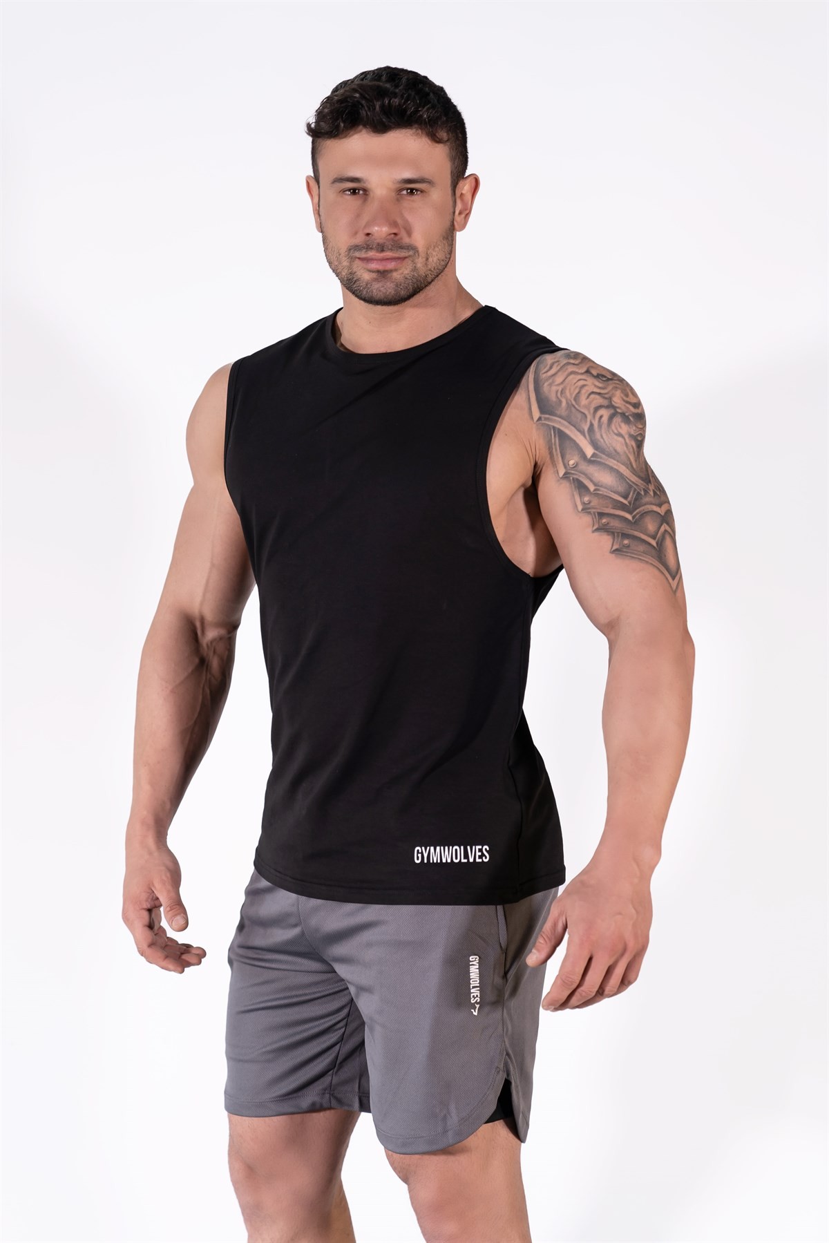 Gymwolves Erkek Kolsuz T-Shirt | Erkek Spor T-shirt | Siyah | Workout Tanktop | Never Give Up |