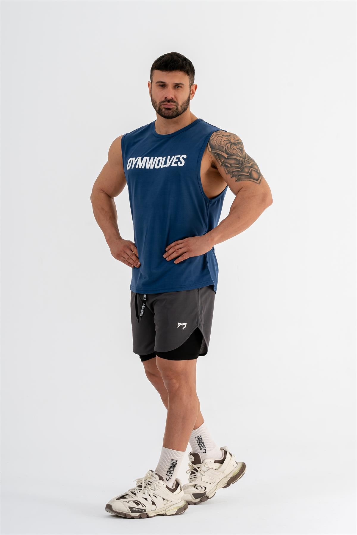 Gymwolves Erkek Kolsuz T-Shirt | Erkek Spor T-shirt | İndigo | Workout Tanktop |