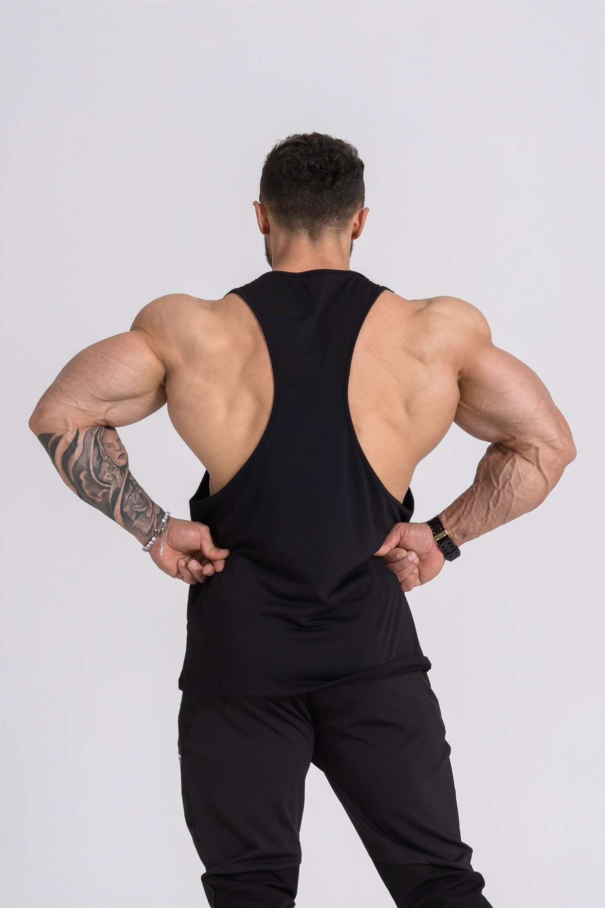 Gymwolves Spor Atleti | Stringer | Workout Tanktop | Siyah | Comfortable Serisi