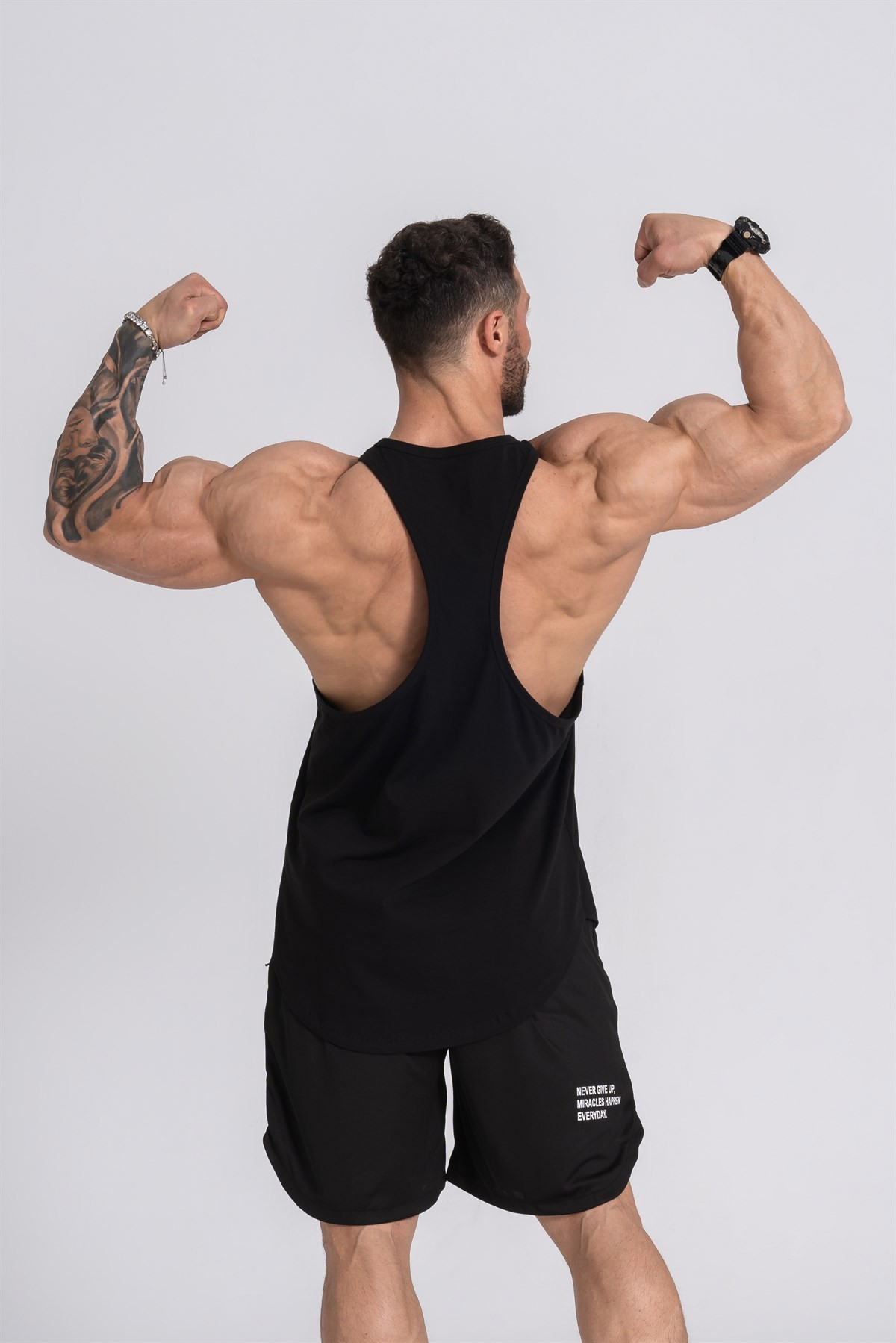 Gymwolves Erkek Spor Atleti | Stringer | Workout Tanktop | Siyah | Wolf Serisi