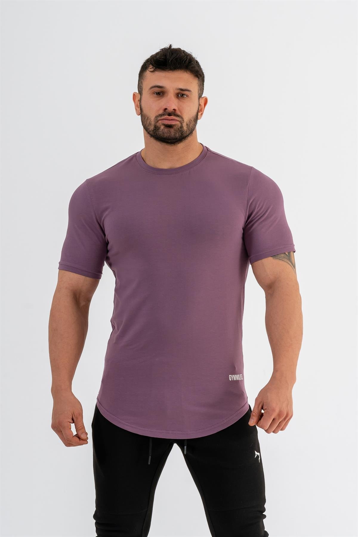 Gymwolves Erkek Spor T-Shirt | T-shirt | Mor | Workout Tanktop | Never Give Up |