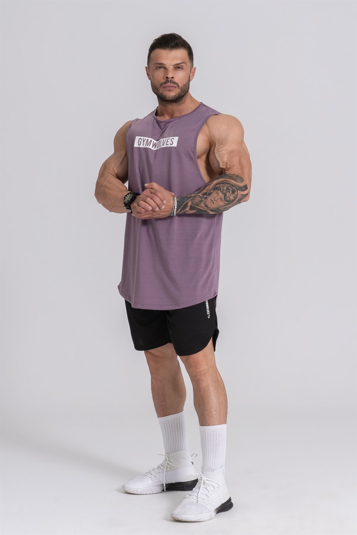 Gymwolves Erkek Kolsuz T-Shirt | Erkek Spor T-shirt | Mor | Workout Tanktop |