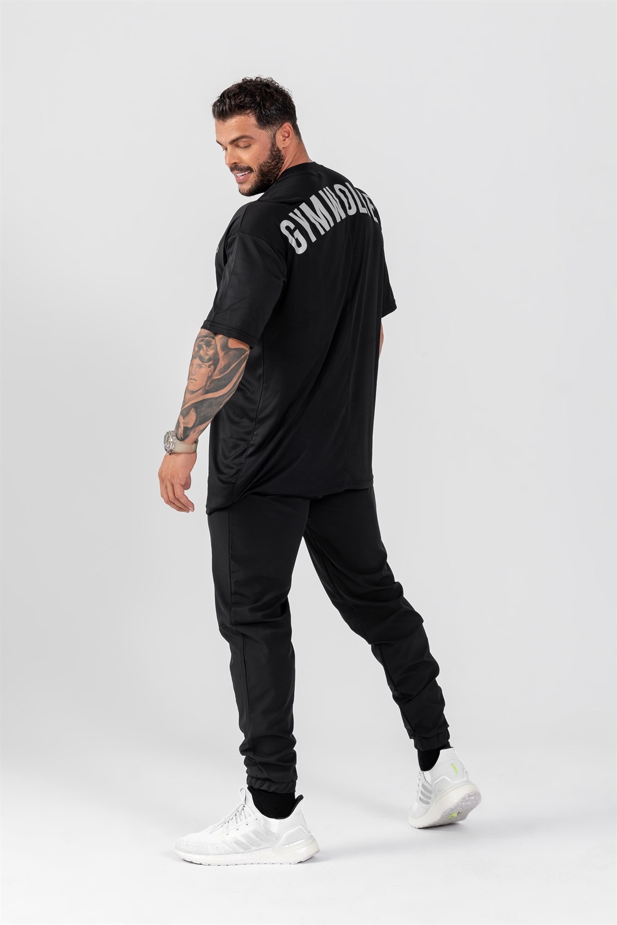 Gymwolves Erkek Over Size Spor T-Shirt | Siyah |  Workout T-Shirt | Relax Serisi |