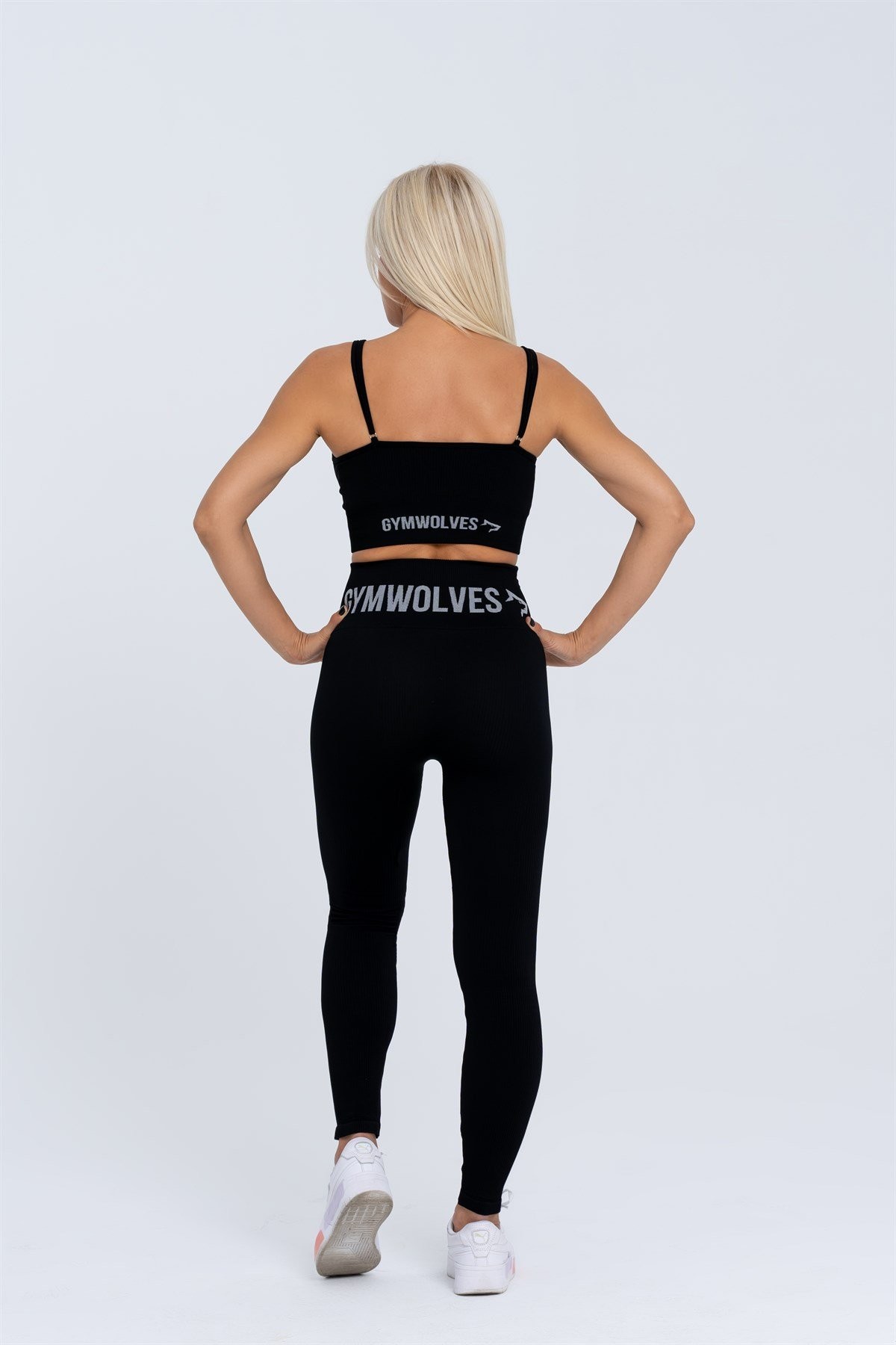 Gymwolves Dikişsiz Spor Tayt | Siyah | Seamles Leggings | Fitilli | Anvelop Model |