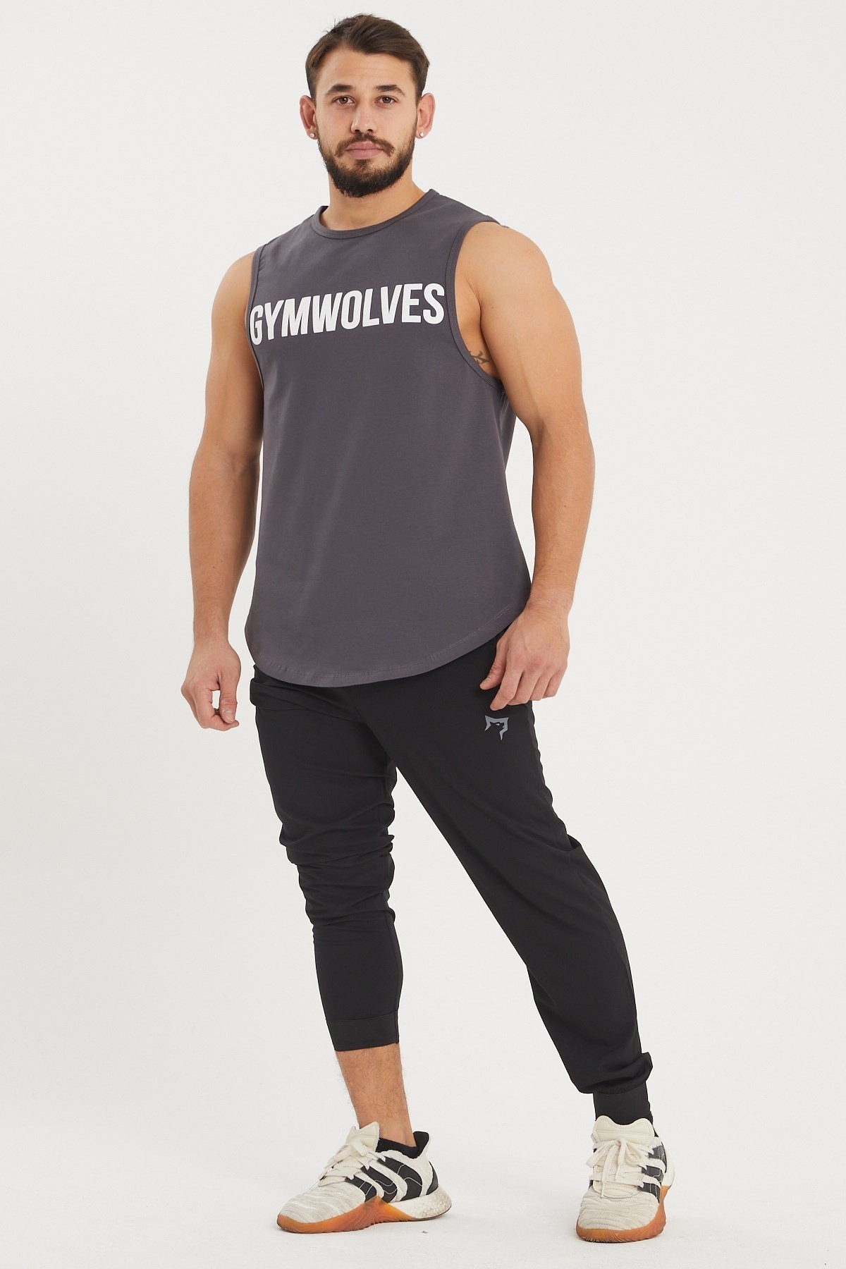 Gymwolves Erkek Kolsuz T-Shirt | Erkek Spor T-shirt | Füme | Workout Tanktop |
