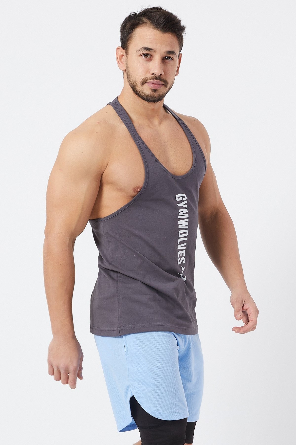 Gymwolves Erkek Spor Atleti İnce Askılı | Füme | Stringer | Workout Tanktop |