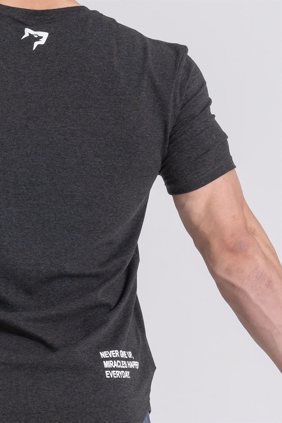 Gymwolves Erkek Spor T-Shirt | T-shirt | Workout Tanktop | Siyah Melanj | Never Give Up |