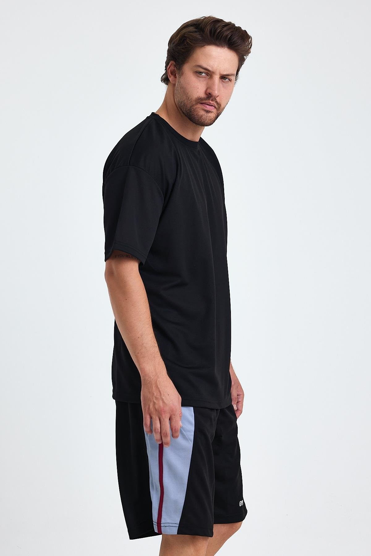 Gymwolves Erkek Over Size Spor T-Shirt | Sırta Kurt  Baskılı | Workout T-Shirt | Tişört | Siyah |
