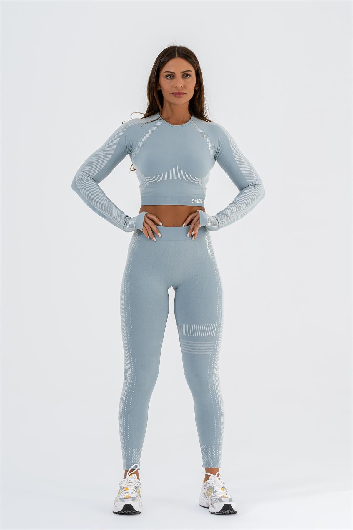 Gymwolves Kadın Uzun Kollu Dikişsiz Spor Tişört | Light Blue | Crop Tops |