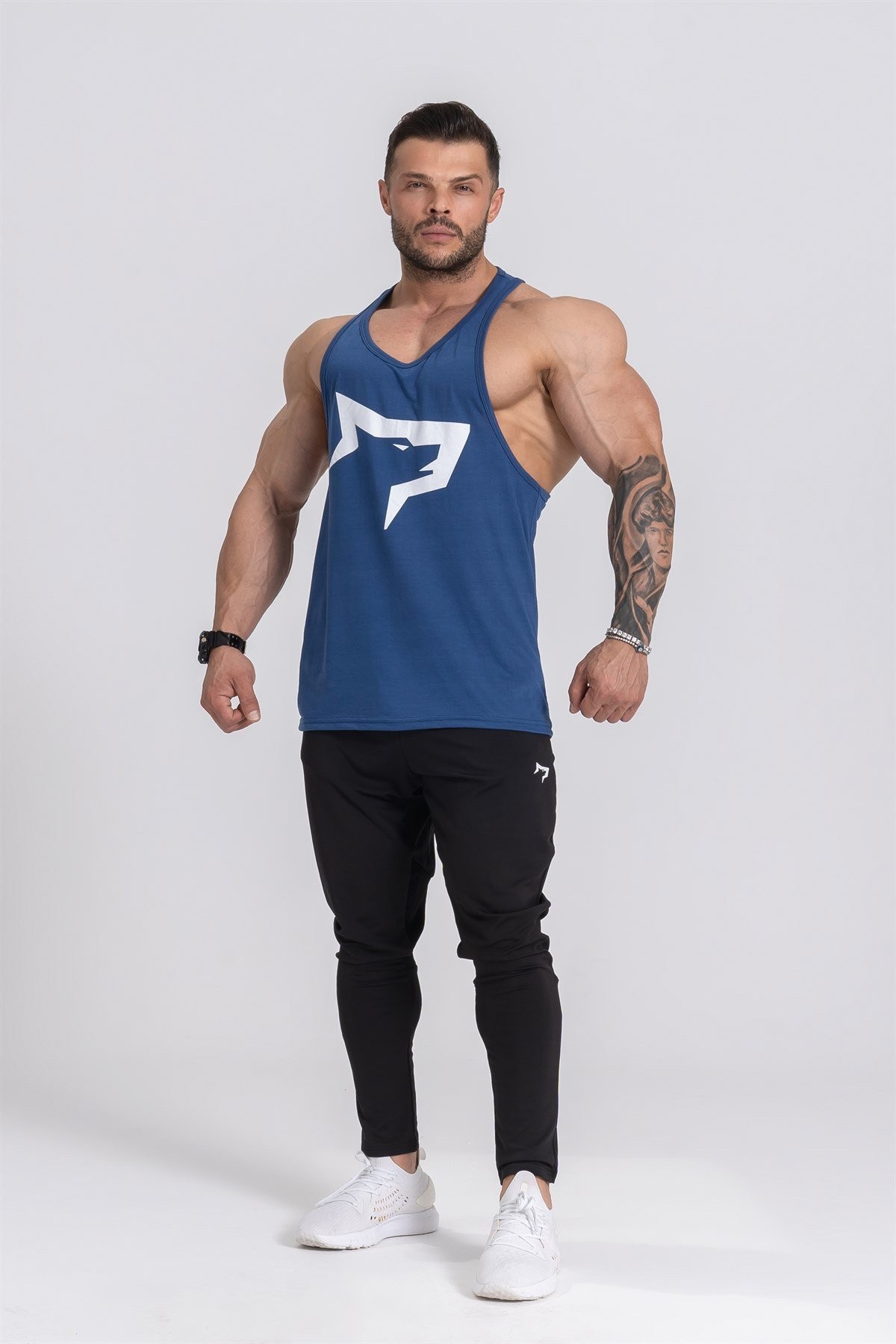 Gymwolves Erkek Spor Atleti | Stringer | Workout Tanktop | İndigo | Wolf Serisi