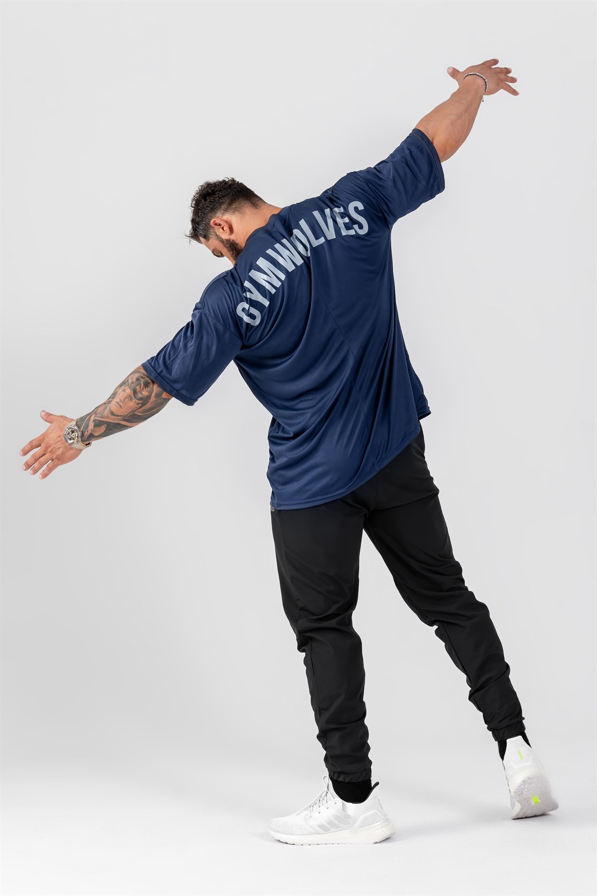 Gymwolves Erkek Over Size Spor T-Shirt | Lacivert | Workout T-Shirt | Relax Serisi |