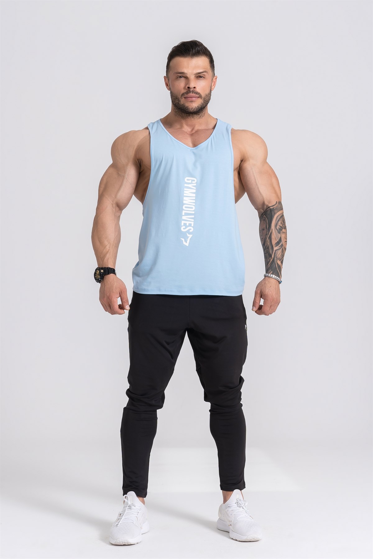 Gymwolves Spor Atleti | Stringer | Workout Tanktop | Açık Mavi | Comfortable Serisi