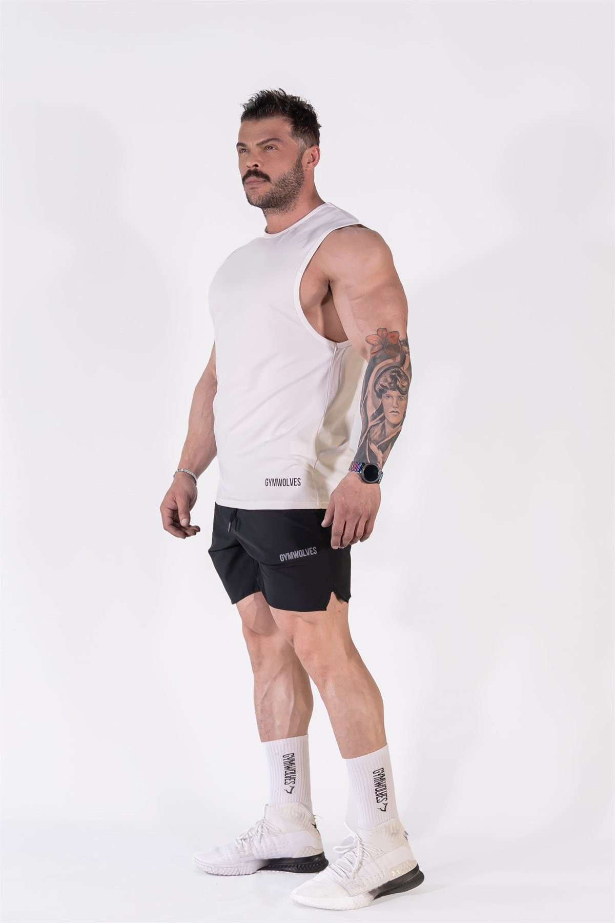 Gymwolves Erkek Kolsuz T-Shirt | Erkek Spor T-shirt | Beyaz | Workout Tanktop | Never Give Up |