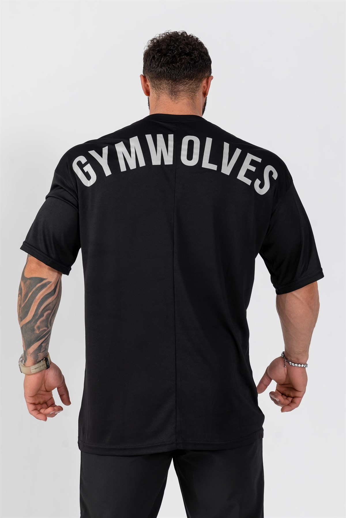 Gymwolves Erkek Over Size Spor T-Shirt | Siyah |  Workout T-Shirt | Relax Serisi |