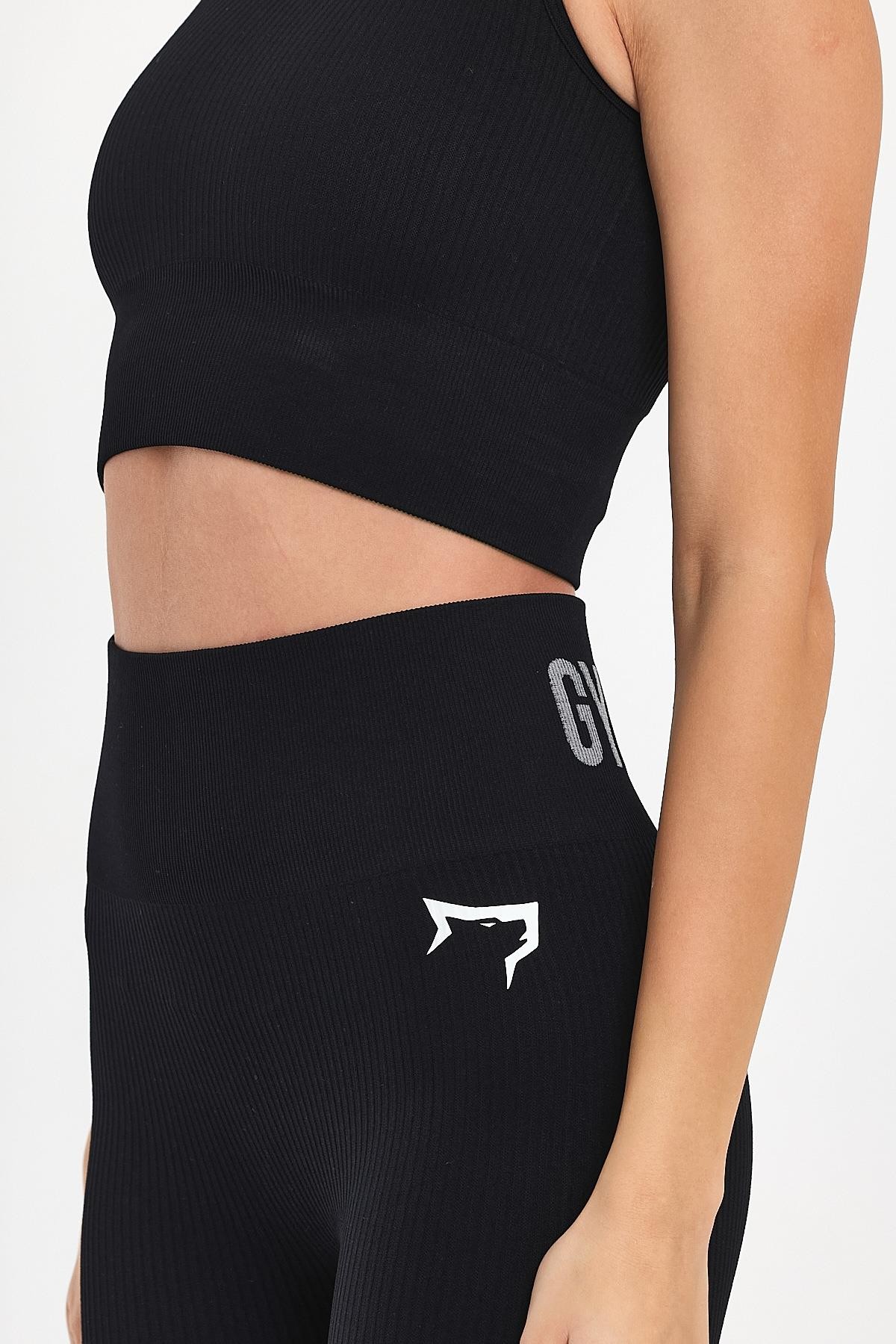 Gymwolves Kadın Spor Şort | Siyah | Dikişsiz Spor Şort | Fitilli |