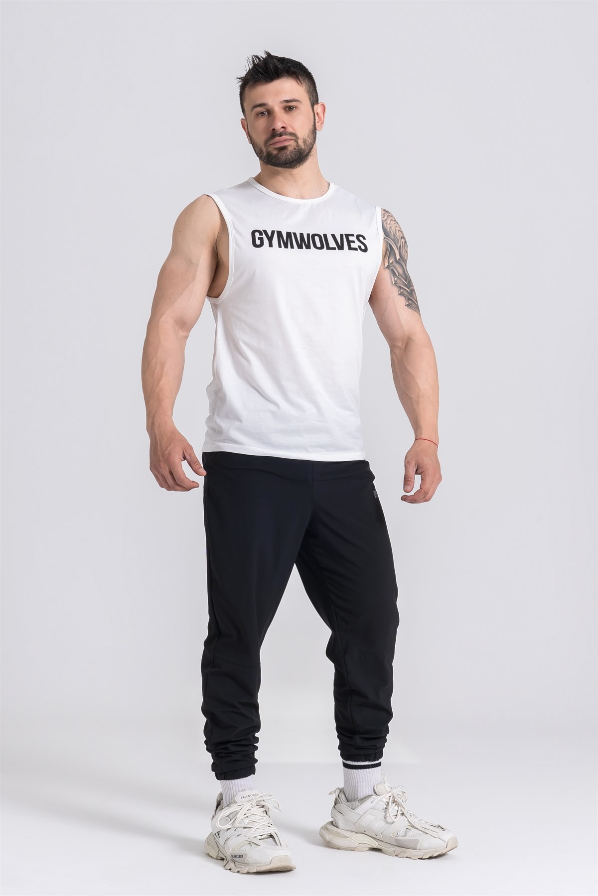 Gymwolves Erkek Kolsuz T-Shirt | Erkek Spor T-shirt | Beyaz | Workout Tanktop |