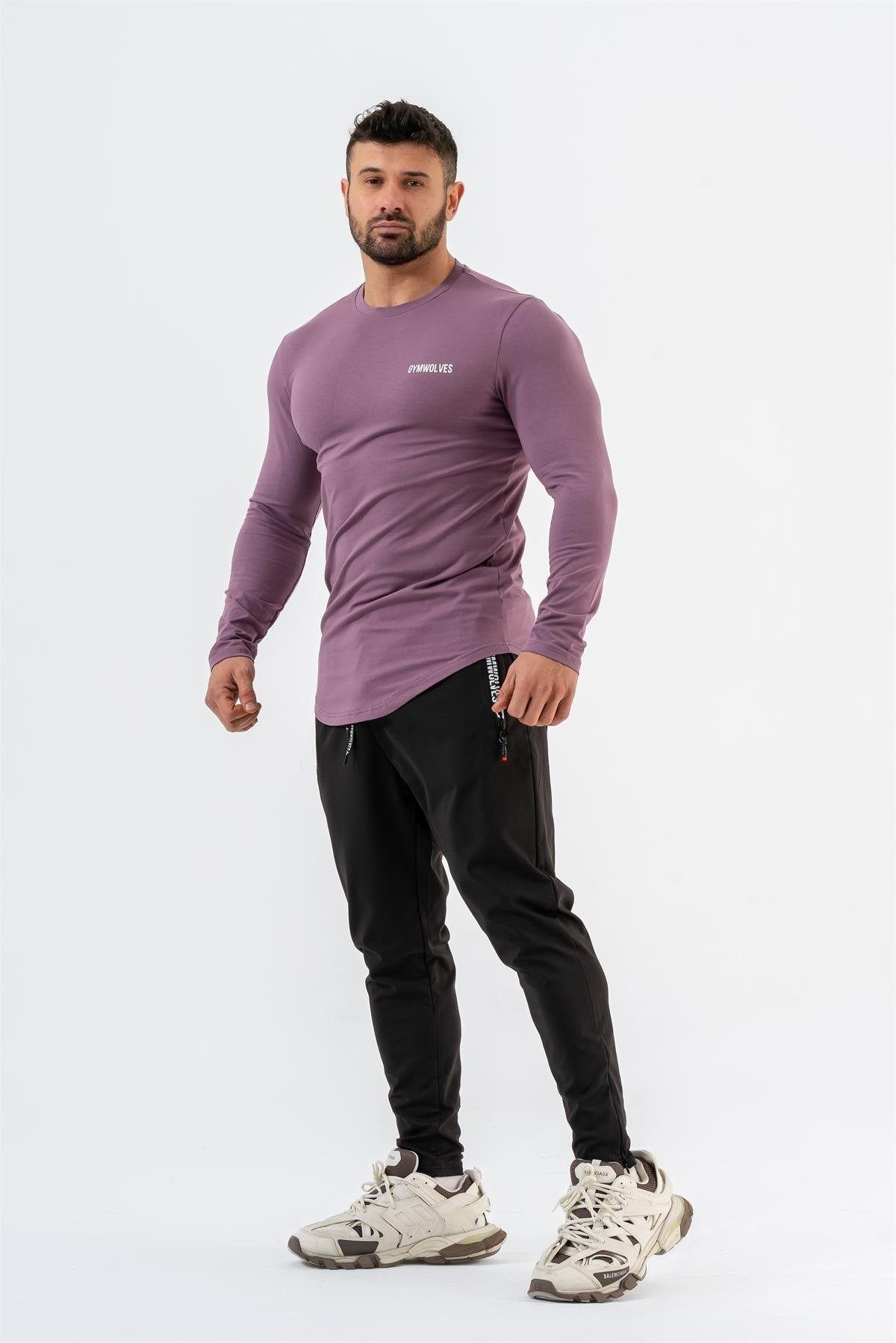 Gymwolves Erkek Spor Body | Mor | Uzun Kollu Spor T-Shirt | Basic Serisi |