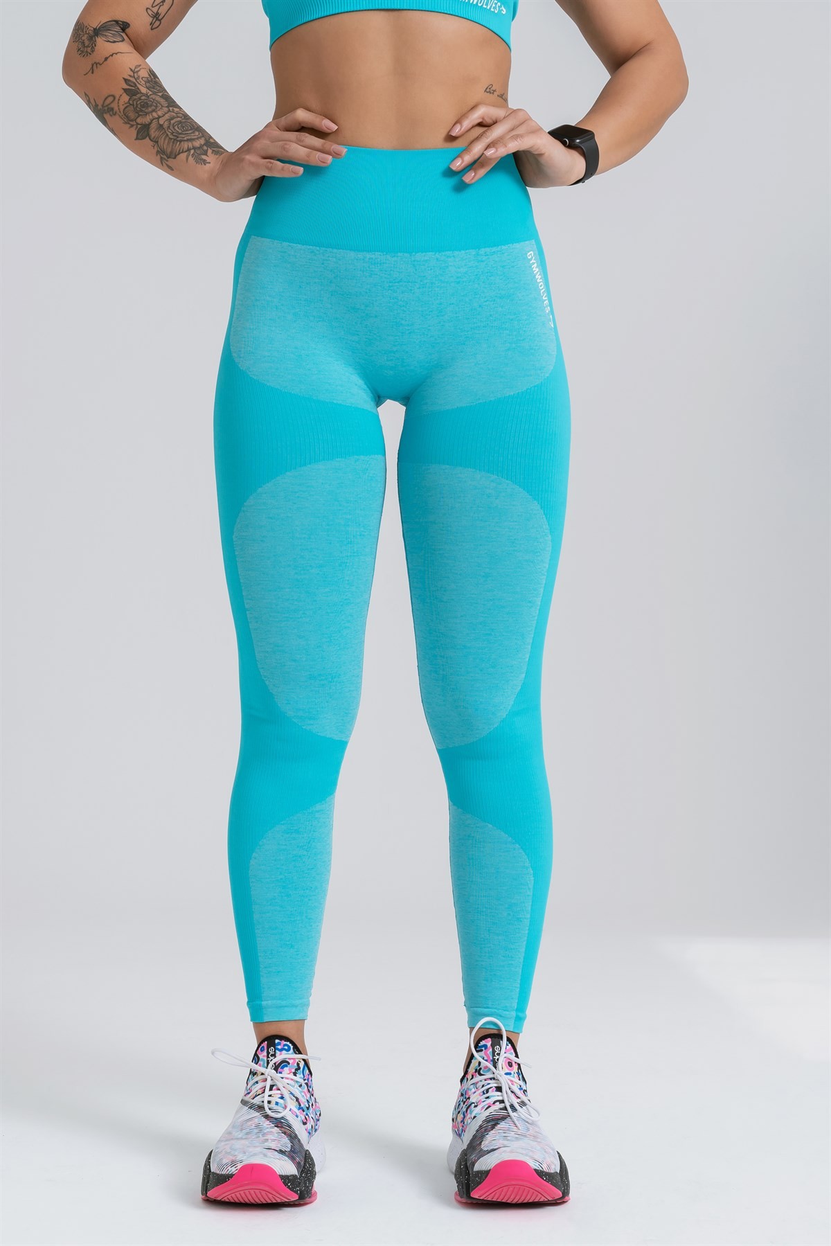 Gymwolves Dikişsiz Spor Tayt | Seamles Leggings | Turkuaz | Strong Serisi |