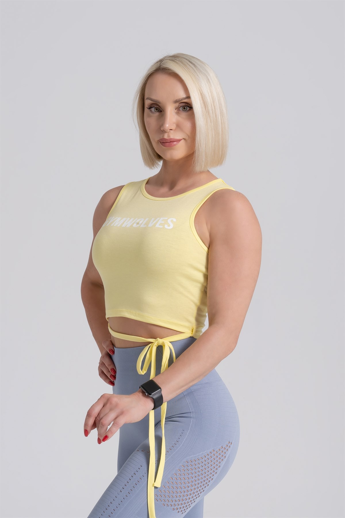 Gymwolves Bağ Detaylı Body Crop Tops | Sarı | Cotton Serisi |
