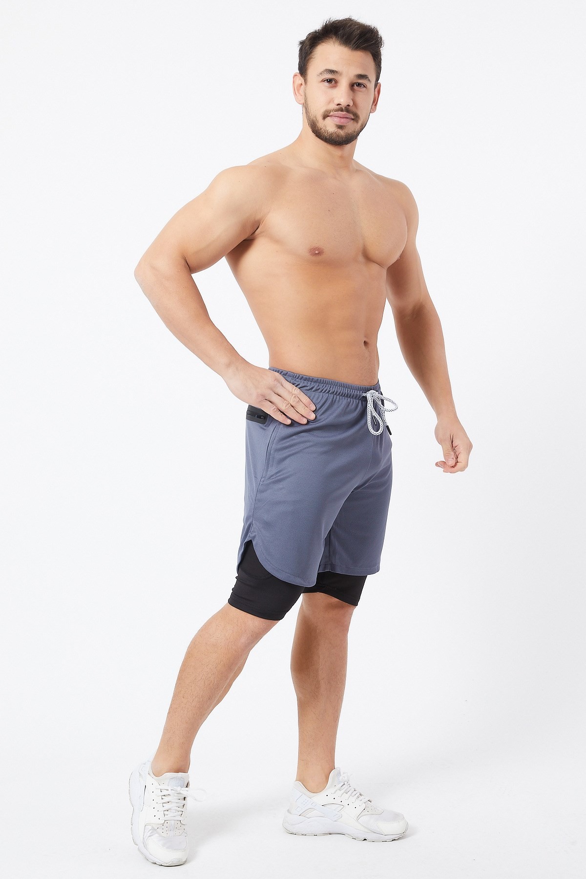 Gymwolves Erkek Spor Şort Çift Katmanlı | Uzun İç Tayt | Antrasit Gri | Comfortable Serisi |