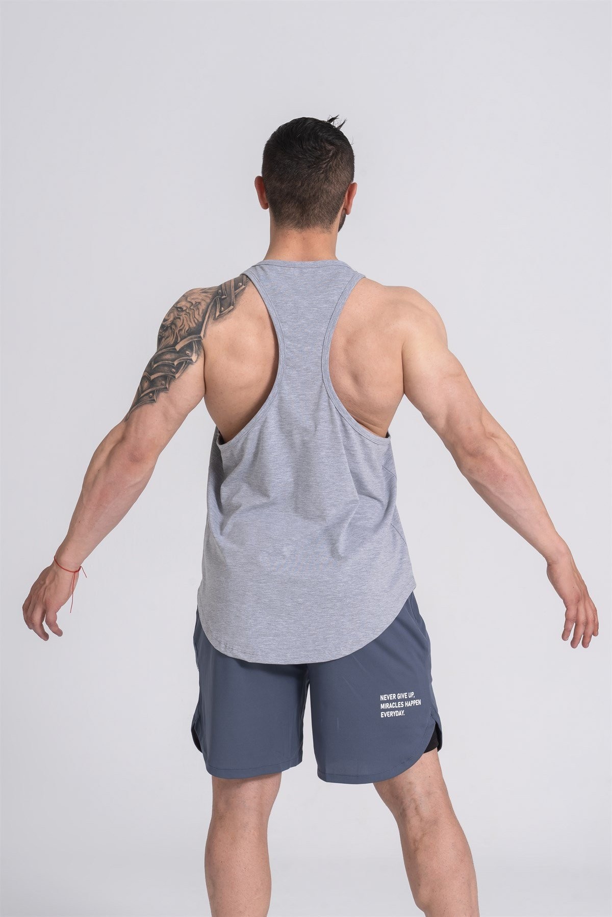 Gymwolves Erkek Spor Atleti | Stringer | Workout Tanktop | Gri | Wolf Serisi