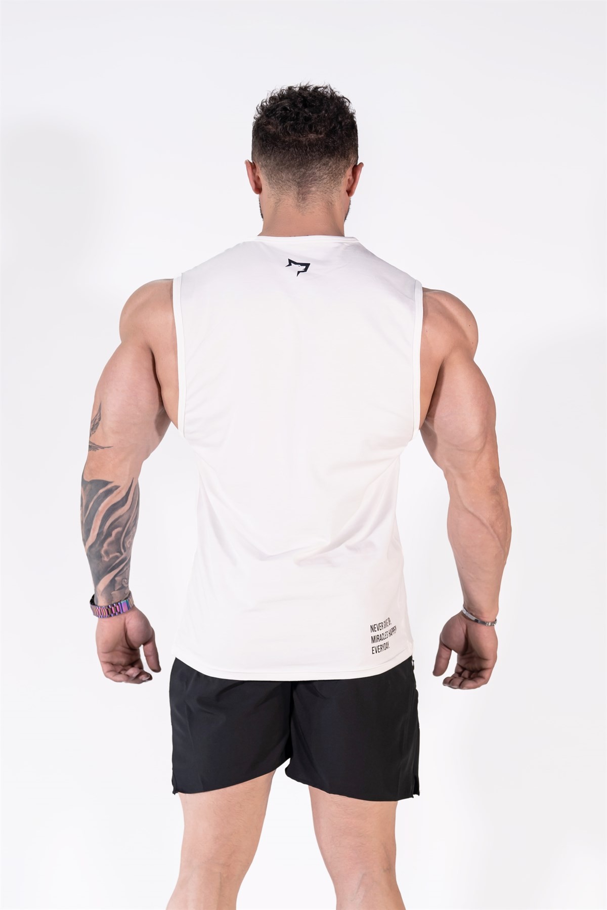 Gymwolves Erkek Kolsuz T-Shirt | Erkek Spor T-shirt | Beyaz | Workout Tanktop | Never Give Up |