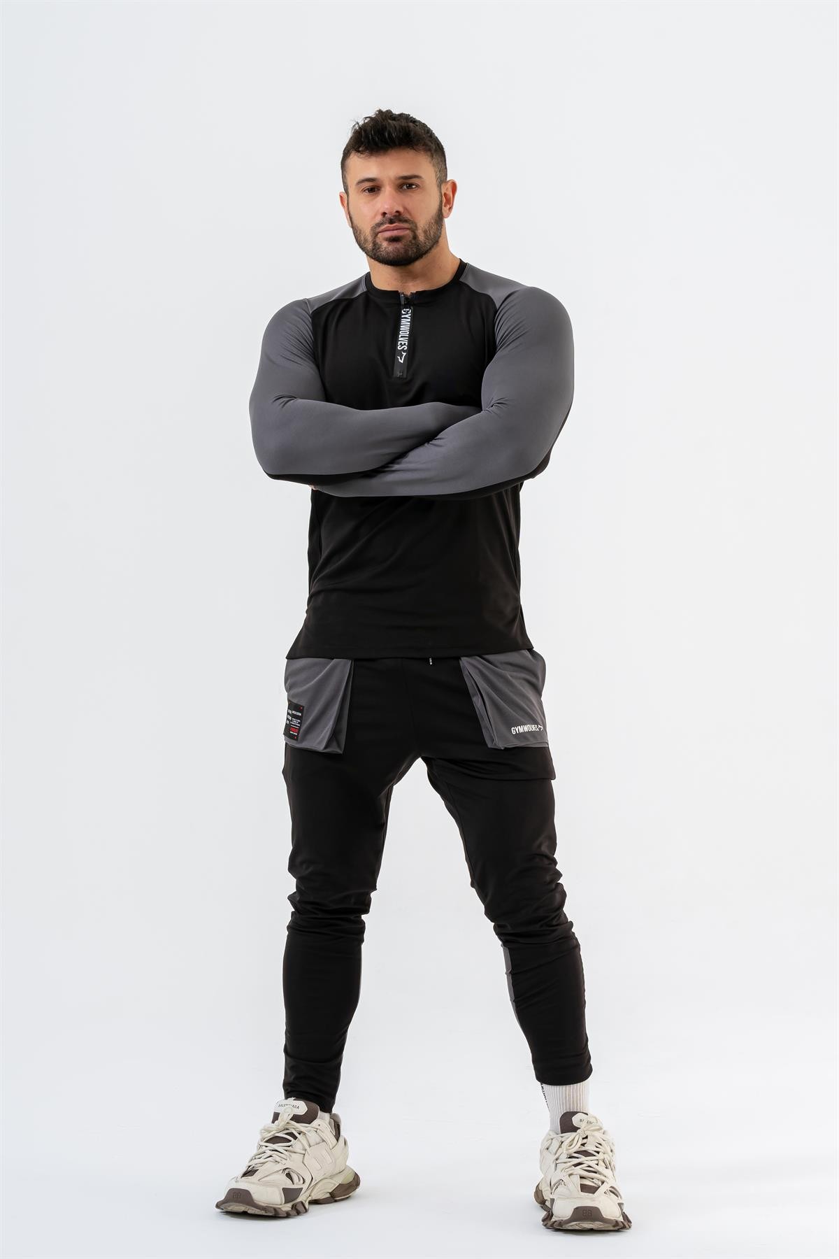Gymwolves Erkek Spor Body | Gri | Uzun Kollu Spor T-Shirt  | AirPro Serisi |
