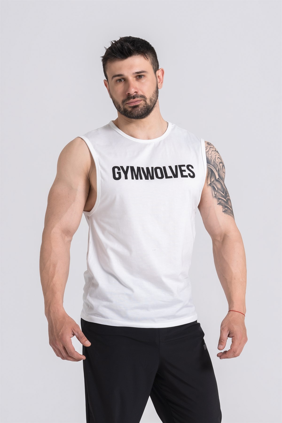 Gymwolves Erkek Kolsuz T-Shirt | Erkek Spor T-shirt | Beyaz | Workout Tanktop |