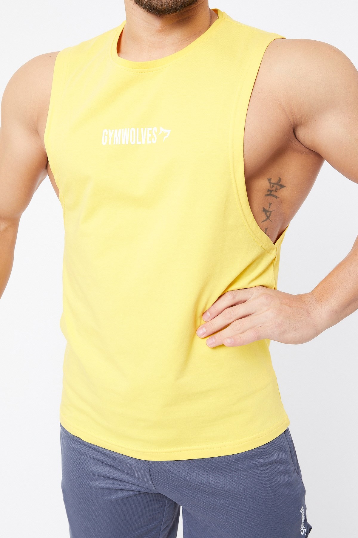 Gymwolves Erkek Kolsuz T-Shirt | Erkek Spor T-shirt | Sarı | Workout Tanktop |