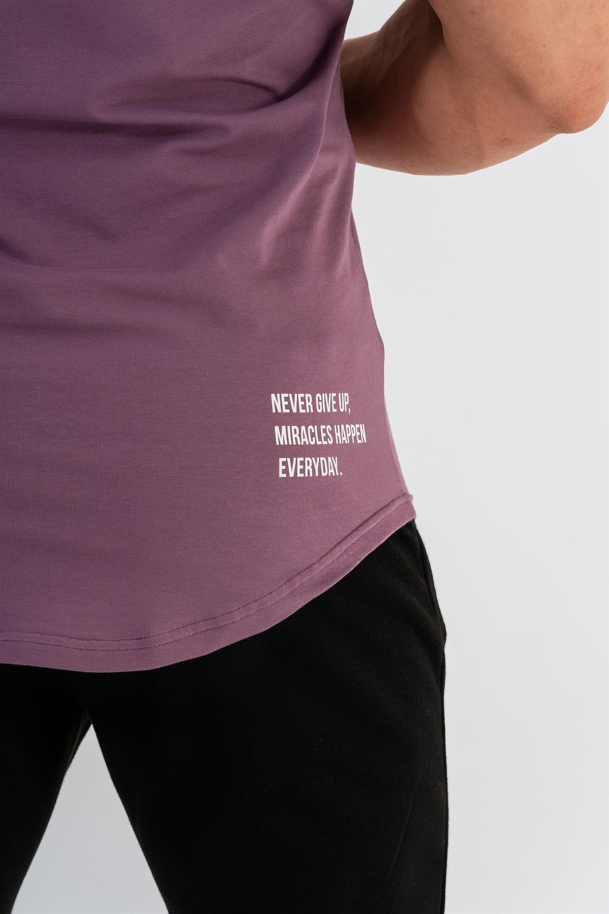 Gymwolves Erkek Spor T-Shirt | T-shirt | Mor | Workout Tanktop | Never Give Up |