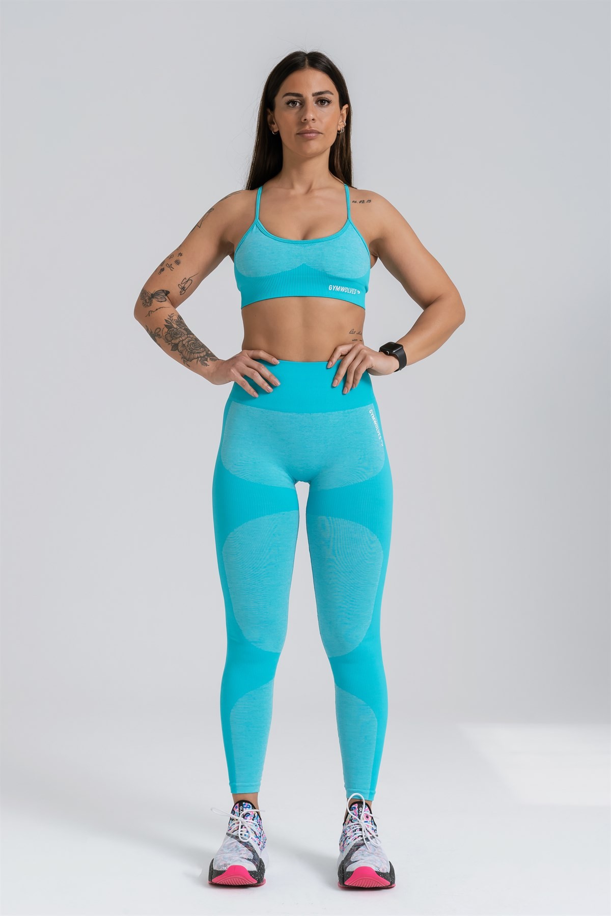 Gymwolves Dikişsiz Spor Tayt | Seamles Leggings | Turkuaz | Strong Serisi |