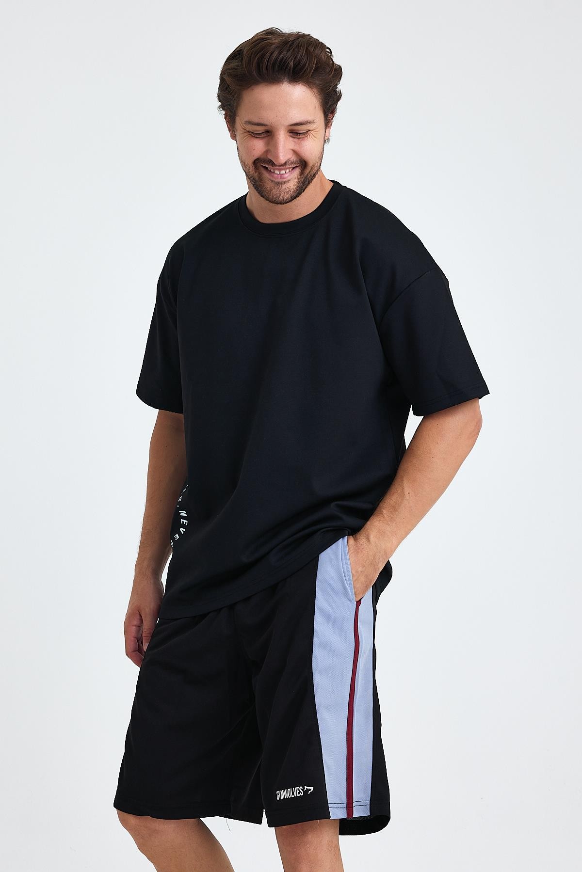Gymwolves Erkek Over Size Spor T-Shirt | Kurt  Baskılı | Workout T-Shirt | Tişört  | Siyah |