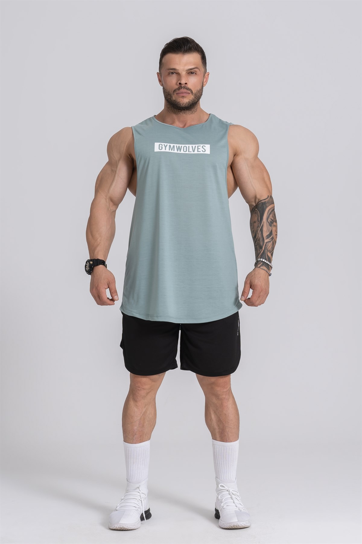 Gymwolves Erkek Kolsuz T-Shirt | Erkek Spor T-shirt | Yeşil | Workout Tanktop |